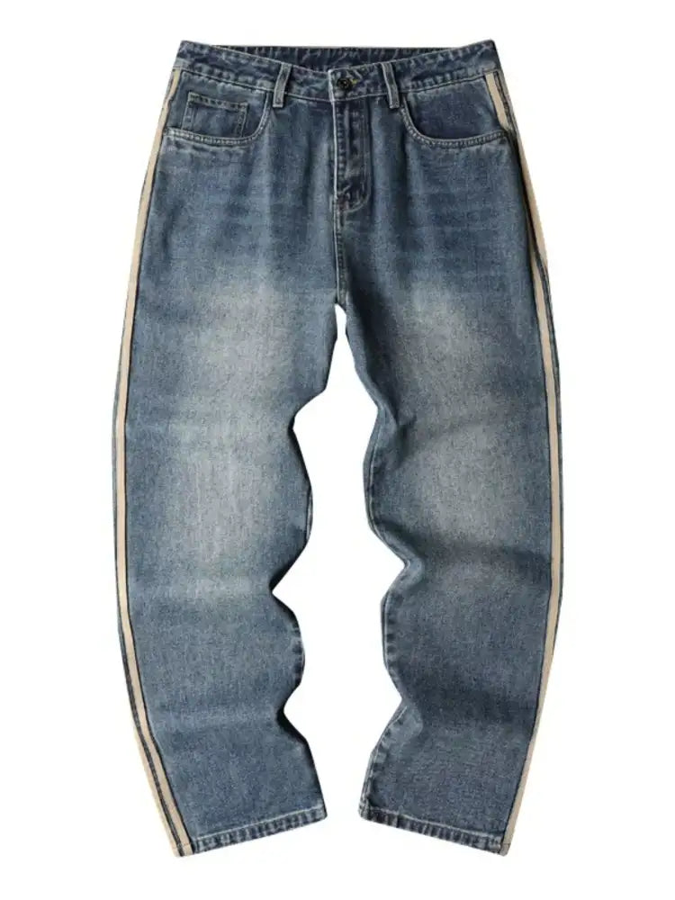Men’s Plus Size Side Striped Wide Leg Jeans
