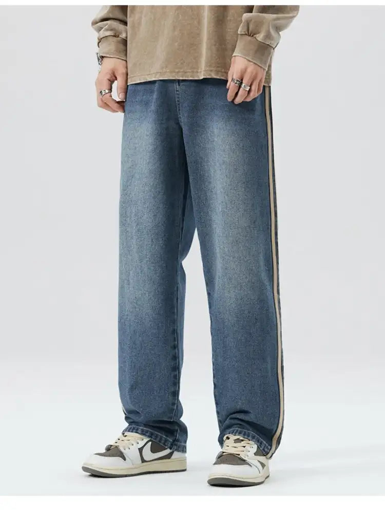 Men’s Plus Size Side Striped Wide Leg Jeans