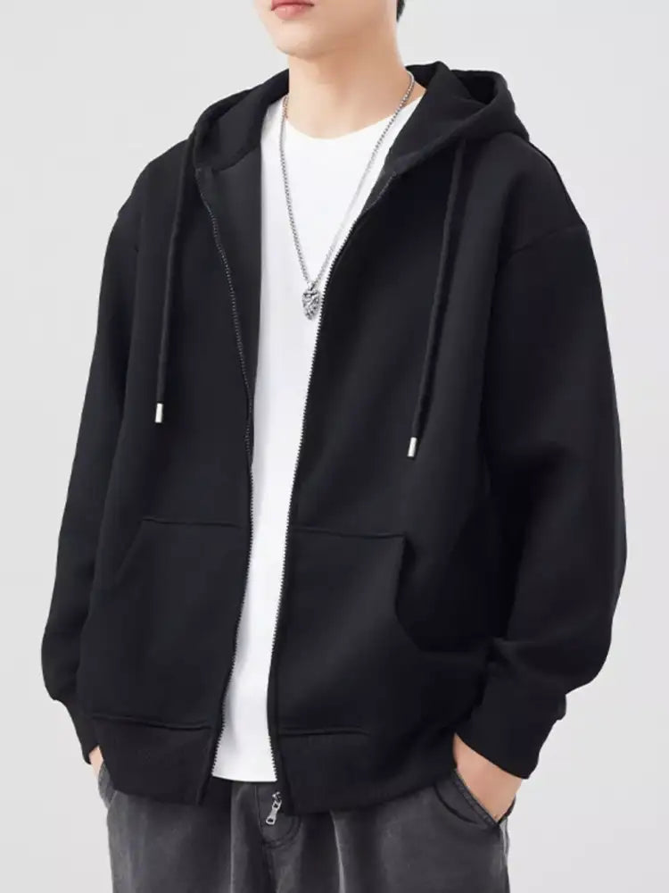 Men’s Plus Size Solid Color Zip-Up Hoodie