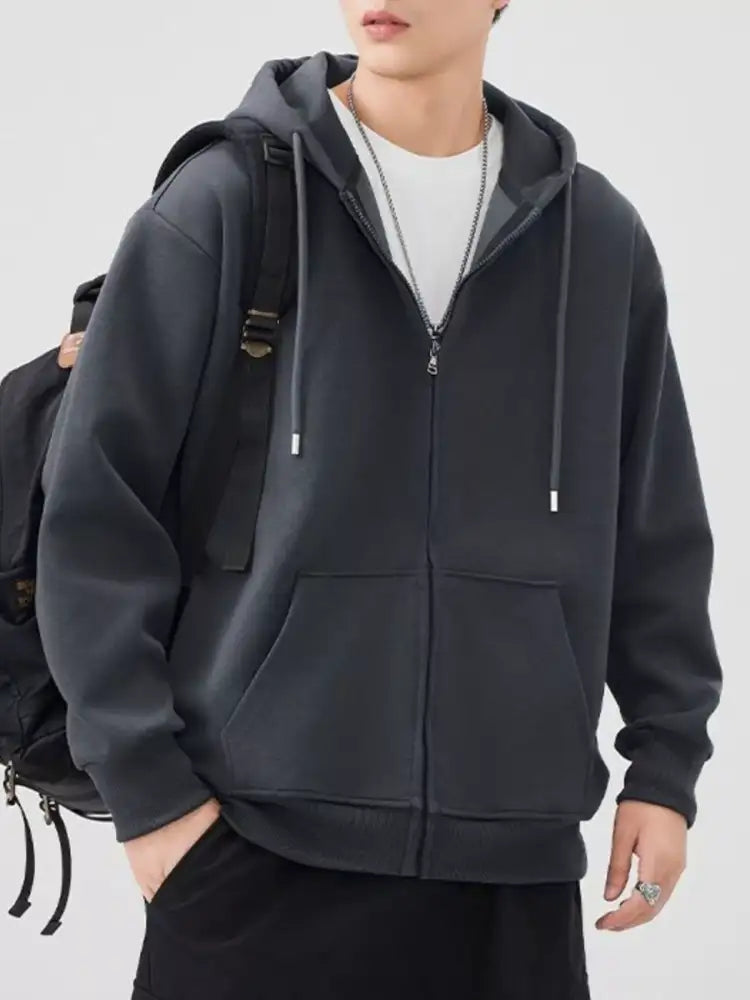 Men’s Plus Size Solid Color Zip-Up Hoodie