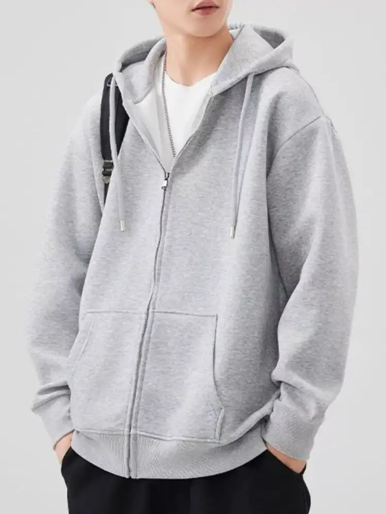 Men’s Plus Size Solid Color Zip-Up Hoodie