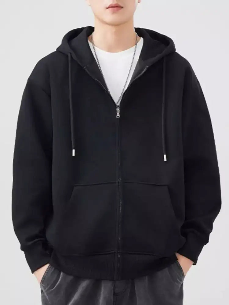 Men’s Plus Size Solid Color Zip-Up Hoodie