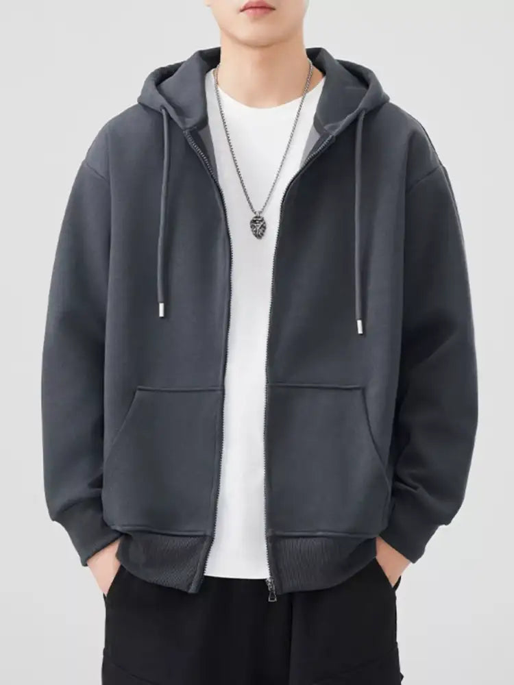 Men’s Plus Size Solid Color Zip-Up Hoodie