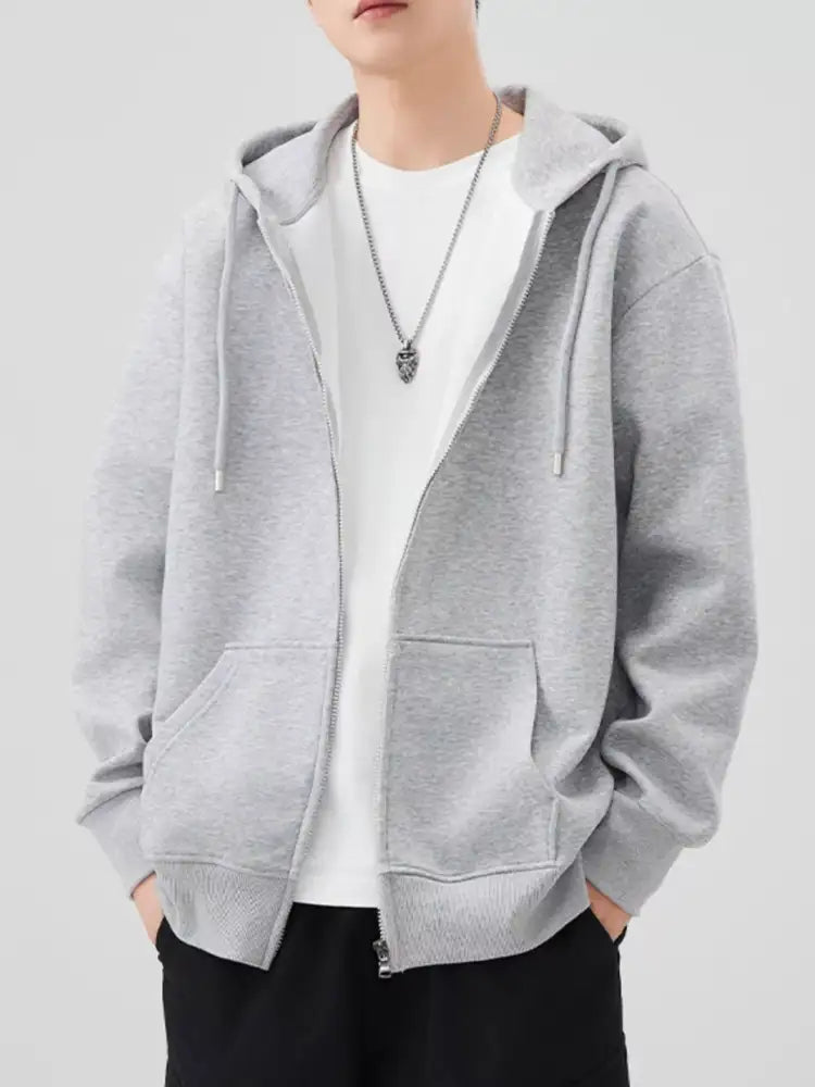 Men’s Plus Size Solid Color Zip-Up Hoodie