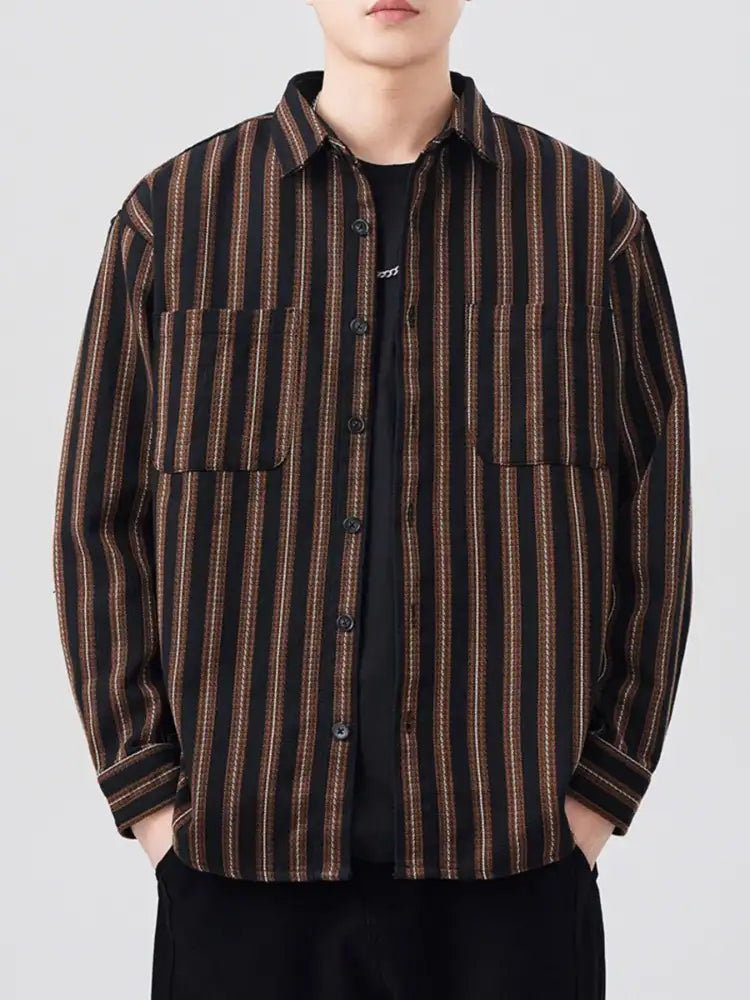 Men’s Plus Size Striped Button Up Long Sleeve Shirt