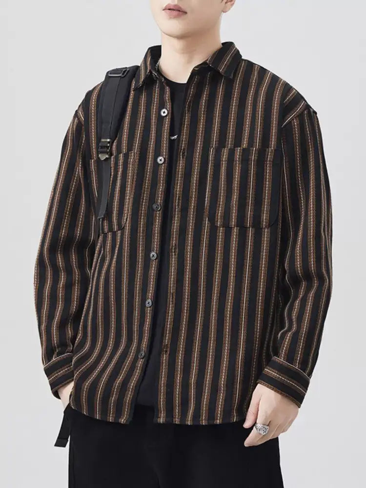 Men’s Plus Size Striped Button Up Long Sleeve Shirt