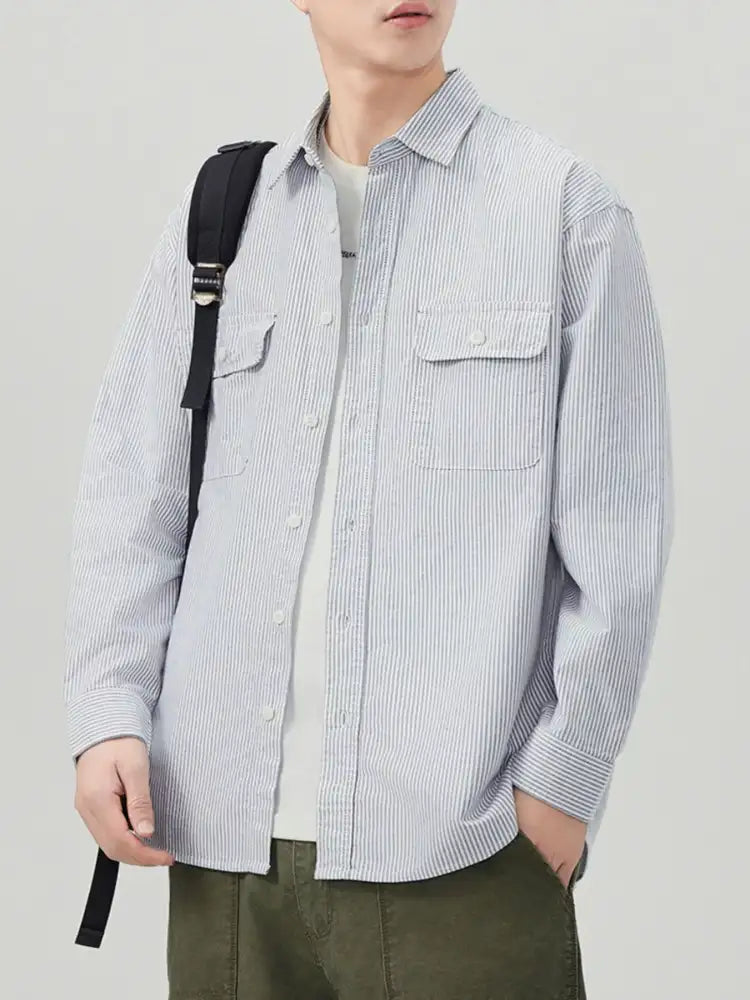 Men’s Plus Size Striped Button Up Long Sleeve Shirt