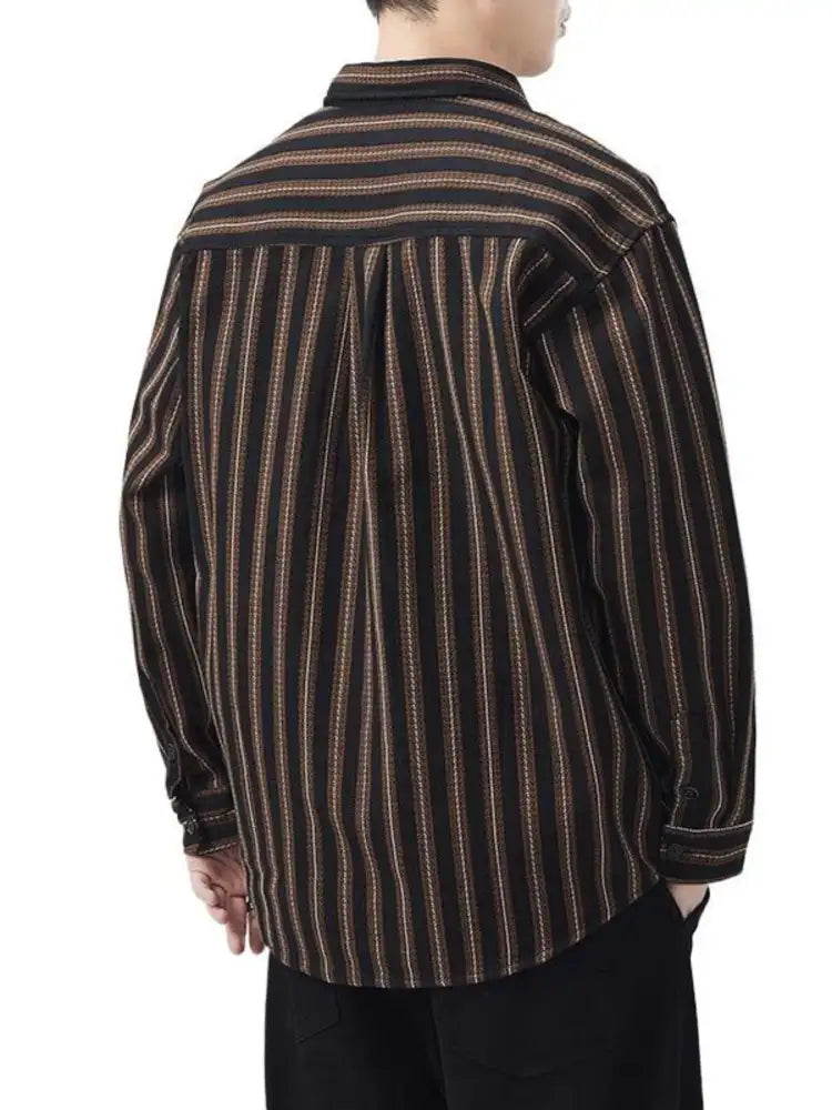 Men’s Plus Size Striped Button Up Long Sleeve Shirt