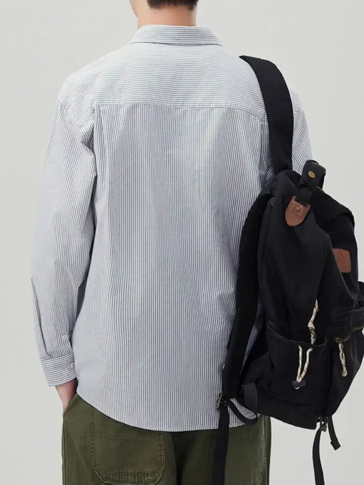 Men’s Plus Size Striped Button Up Long Sleeve Shirt