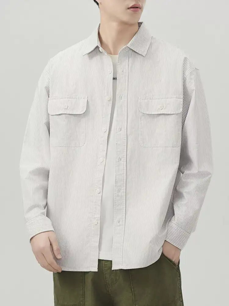 Men’s Plus Size Striped Button Up Long Sleeve Shirt