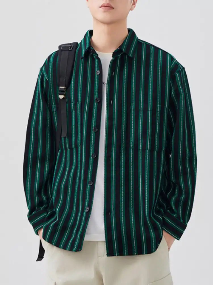 Men’s Plus Size Striped Button Up Long Sleeve Shirt