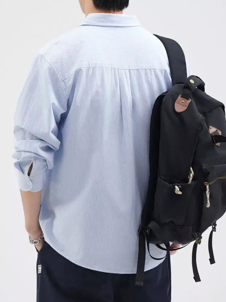 Men’s Plus Size Striped Button Up Long Sleeve Shirt