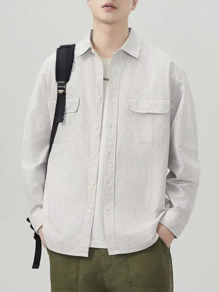 Men’s Plus Size Striped Button Up Long Sleeve Shirt