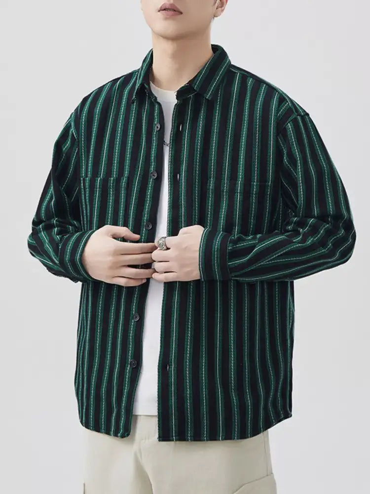 Men’s Plus Size Striped Button Up Long Sleeve Shirt