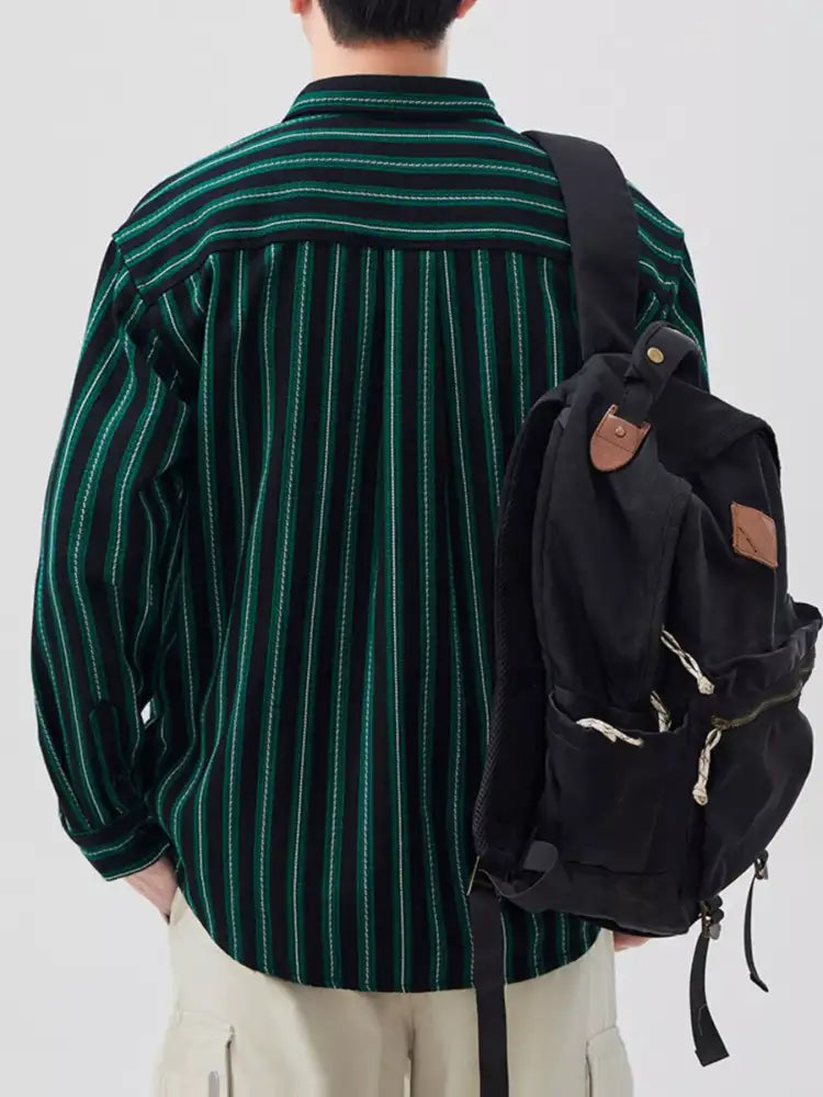 Men’s Plus Size Striped Button Up Long Sleeve Shirt