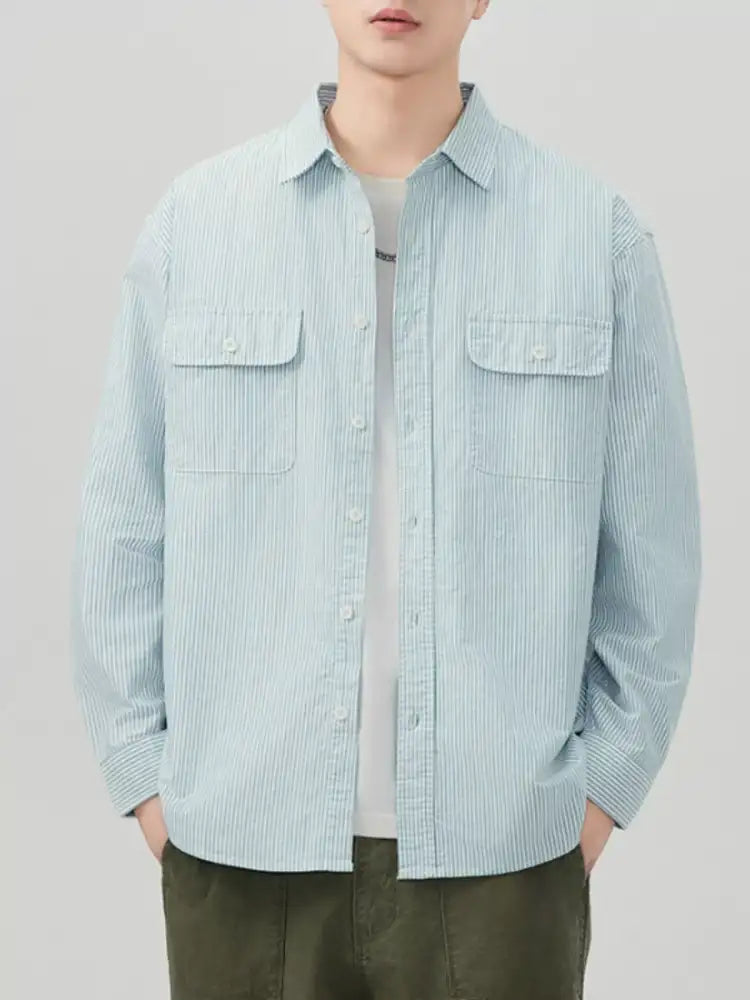 Men’s Plus Size Striped Button Up Long Sleeve Shirt