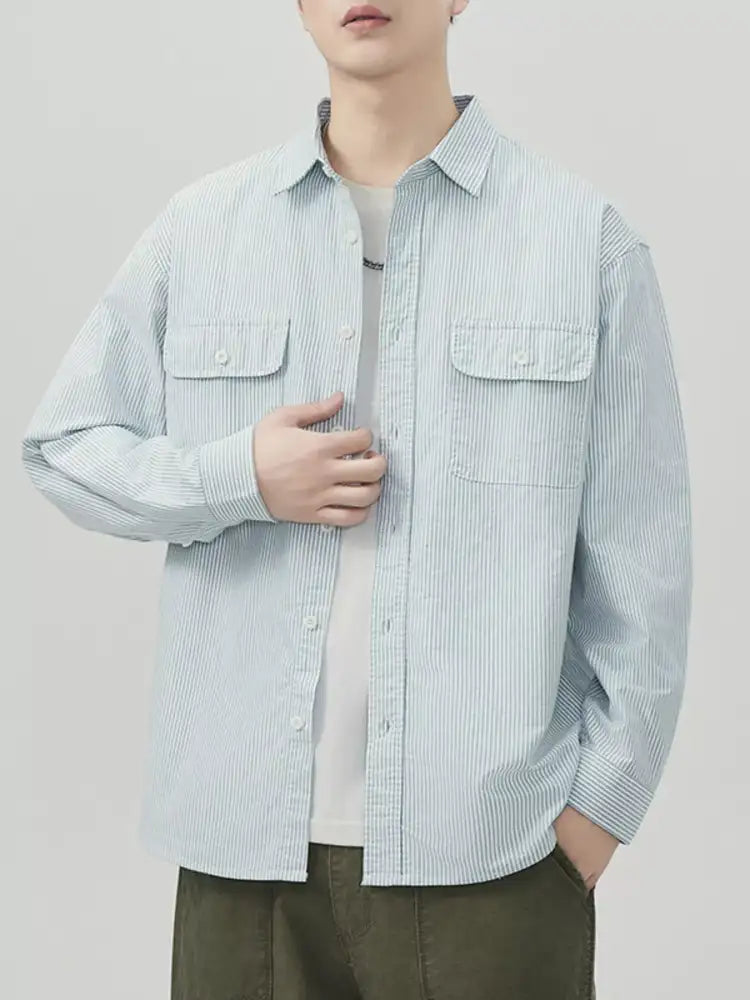 Men’s Plus Size Striped Button Up Long Sleeve Shirt