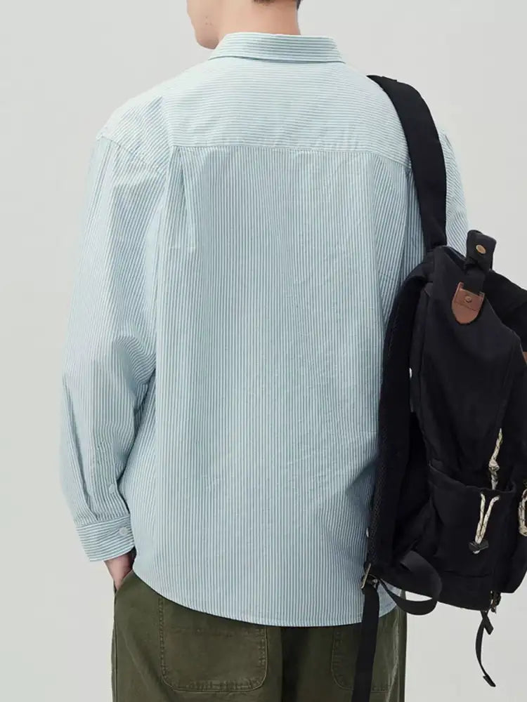 Men’s Plus Size Striped Button Up Long Sleeve Shirt