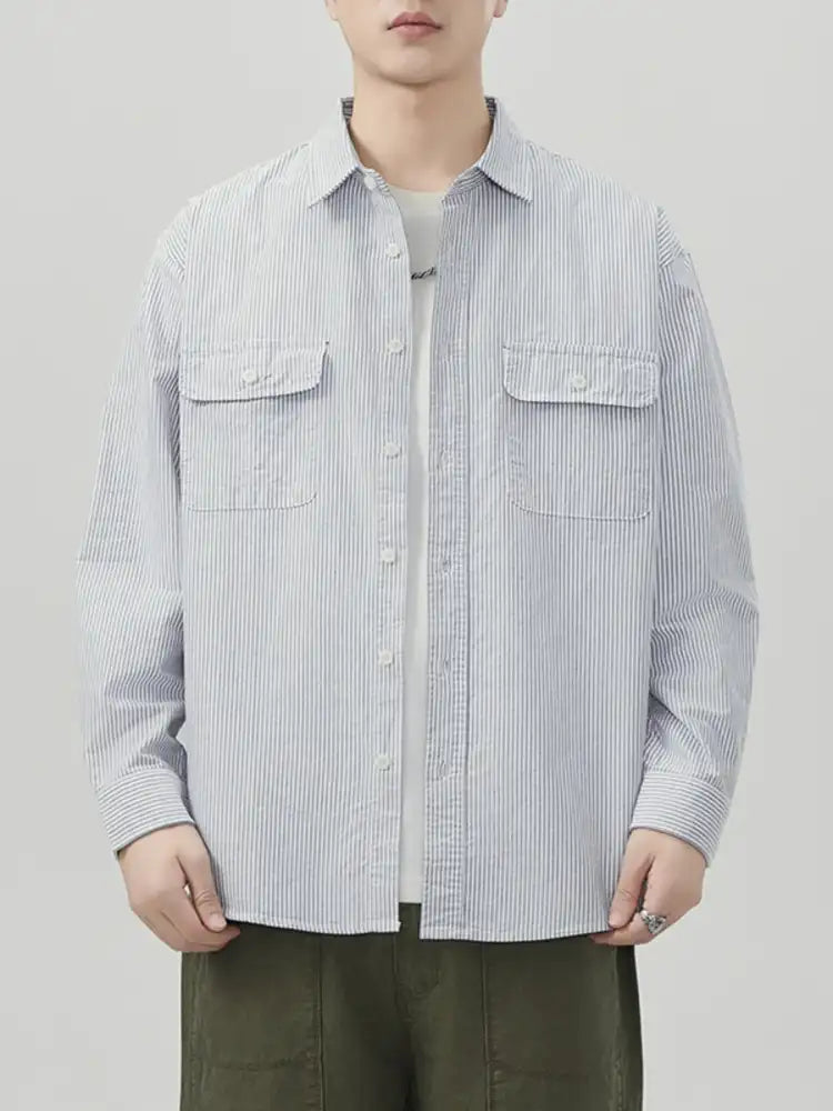 Men’s Plus Size Striped Button Up Long Sleeve Shirt