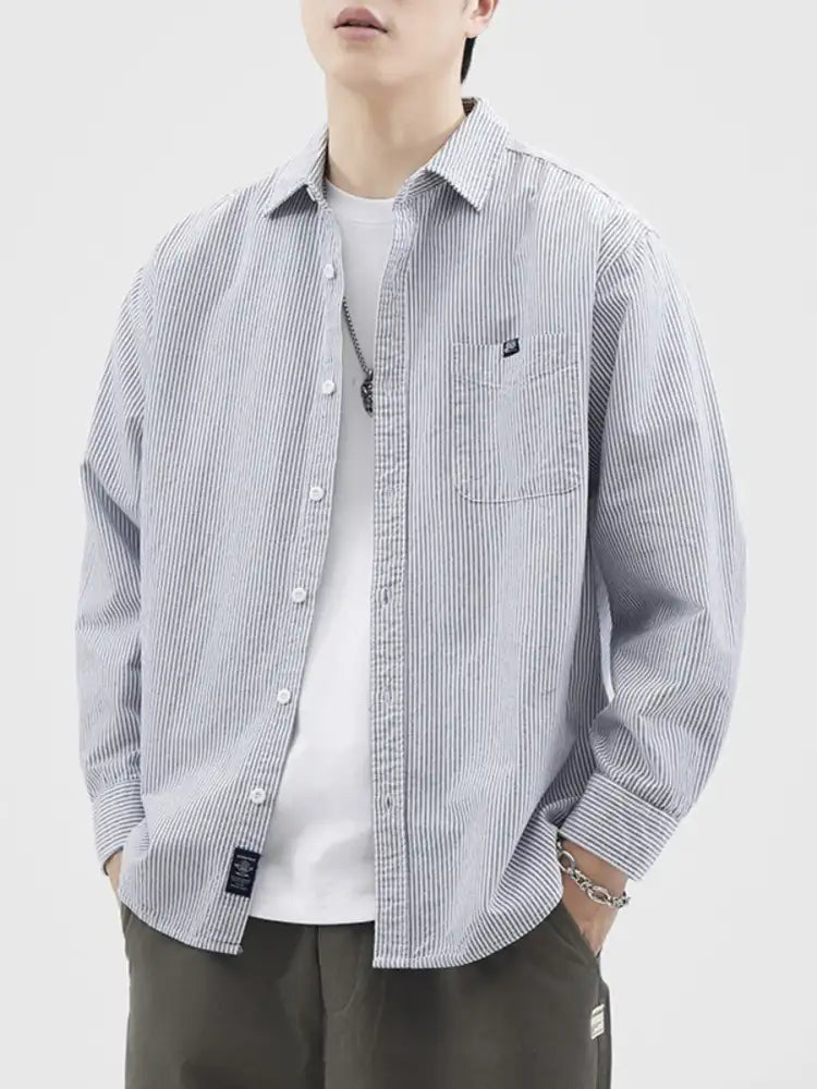 Men’s Plus Size Striped Button Up Long Sleeve Shirt