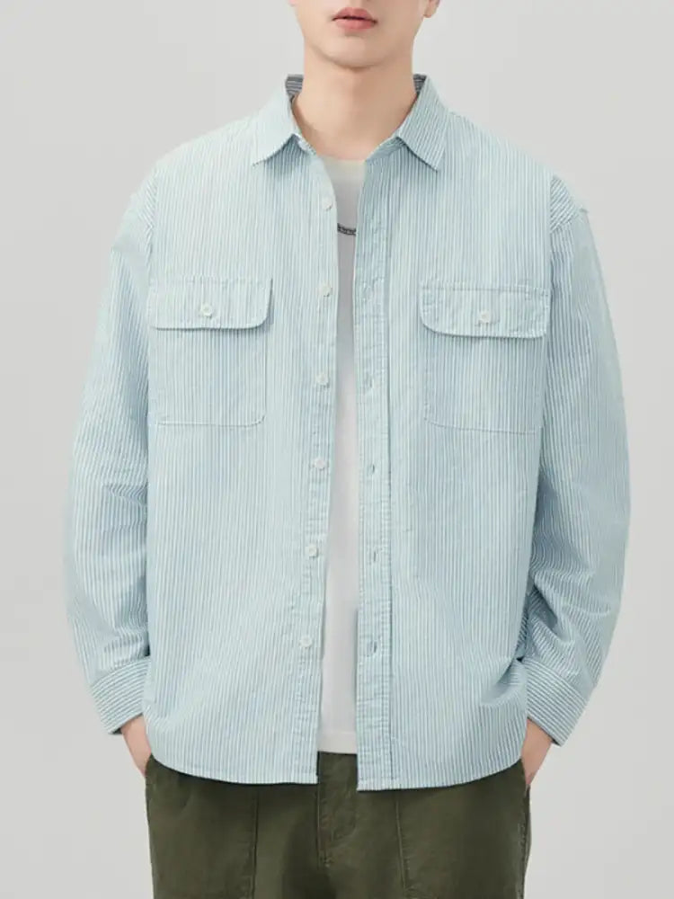 Men’s Plus Size Striped Button Up Long Sleeve Shirt