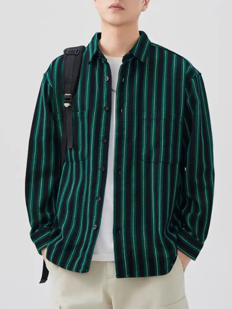 Men’s Plus Size Striped Button Up Long Sleeve Shirt