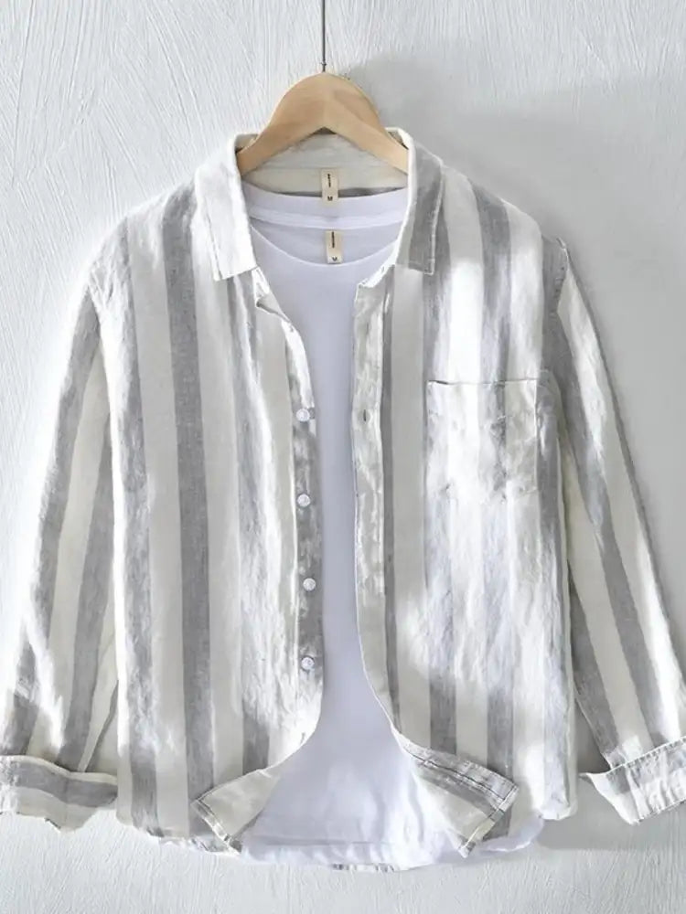 Men’s Plus Size Striped Button Up Long Sleeve Shirt