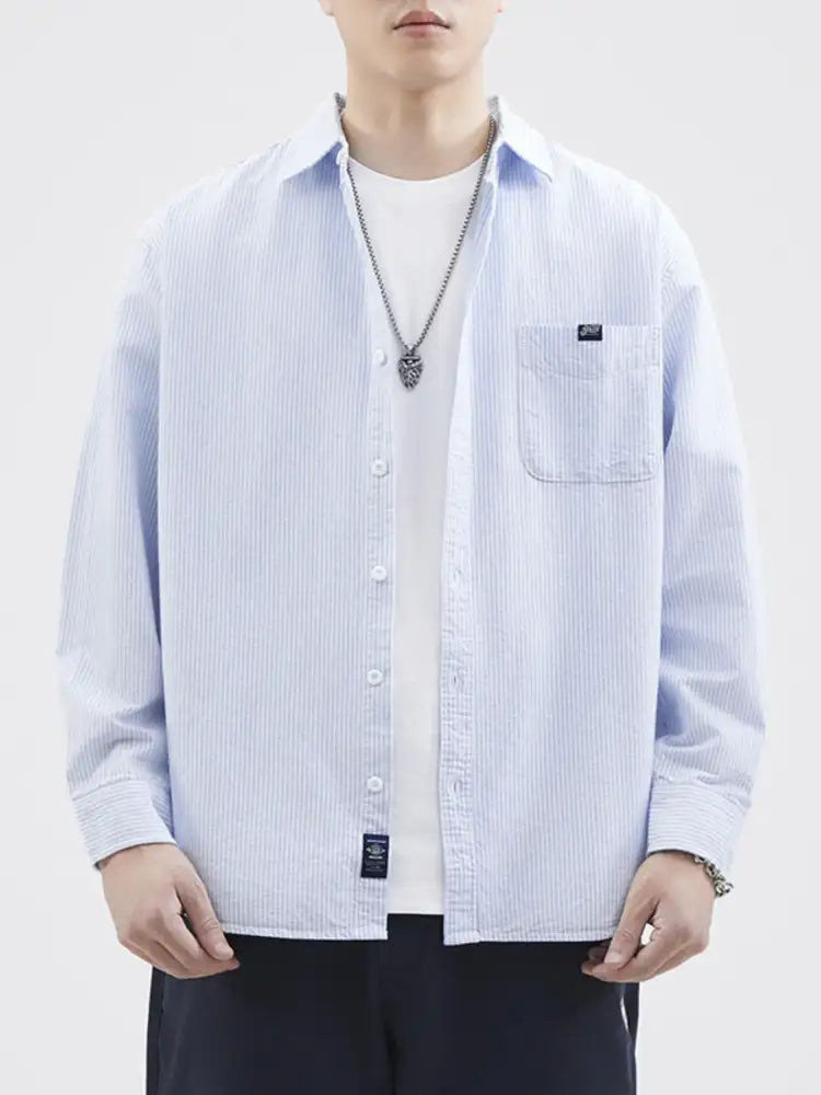 Men’s Plus Size Striped Button Up Long Sleeve Shirt