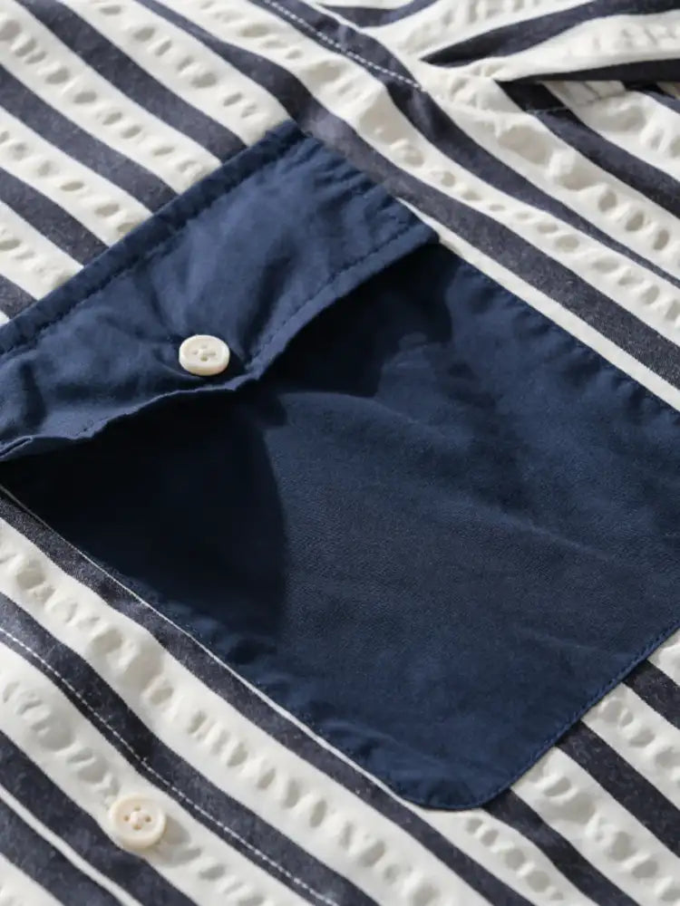 Men’s Plus Size Striped Button Up Short Sleeve Shirt