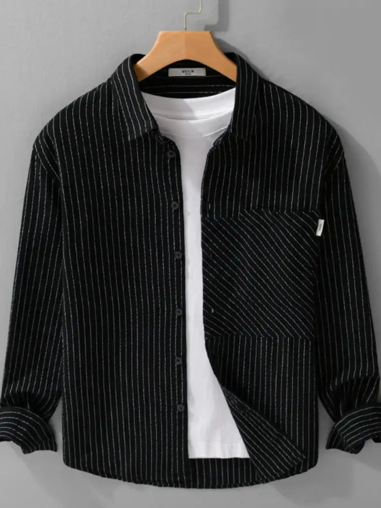 Men’s Plus Size Striped Long Sleeve Button-Up Shirt