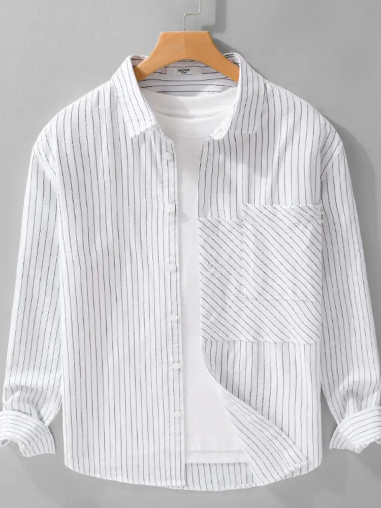Men’s Plus Size Striped Long Sleeve Button-Up Shirt