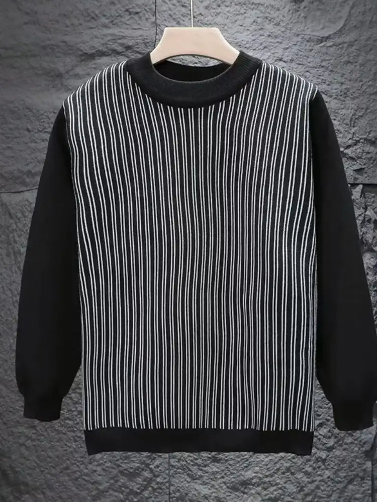 Men’s Plus Size Striped Pattern Crew Neck Sweater