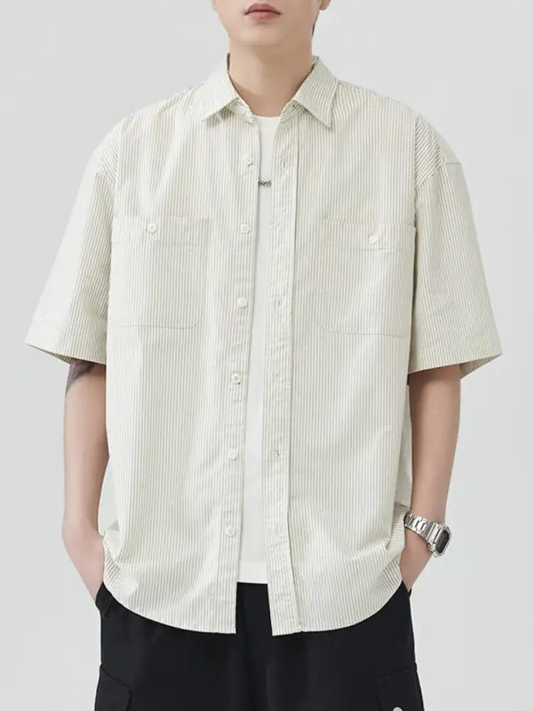 Men’s Plus Size Striped Short Sleeve Casual Shirt