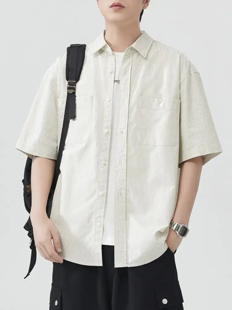 Men’s Plus Size Striped Short Sleeve Casual Shirt