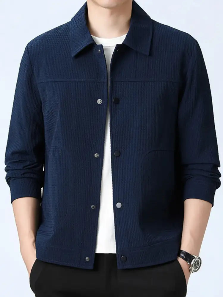 Men’s Plus Size Textured Button-Up Casual Jacket