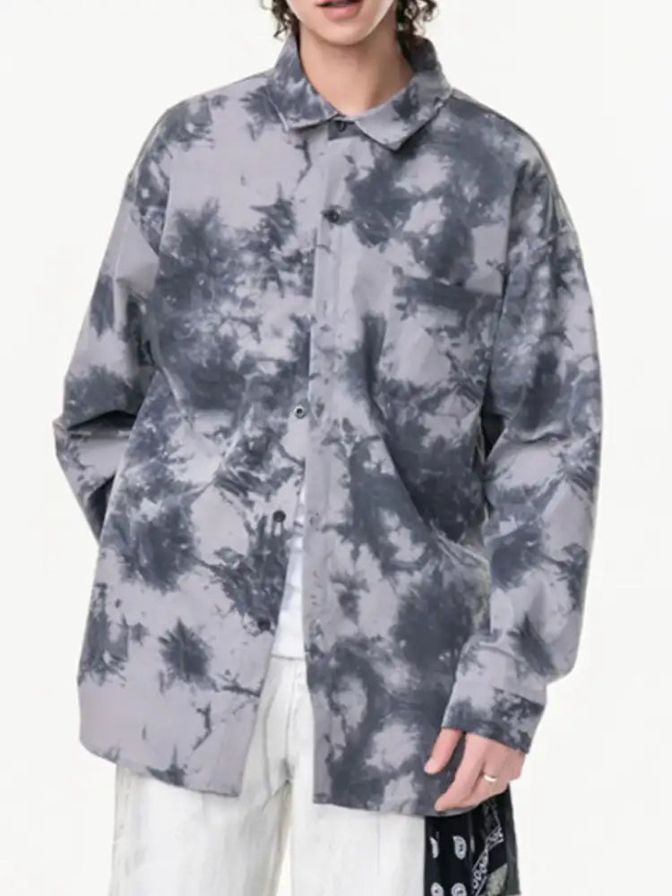 Men’s Plus Size Tie-Dye Oversized Button-Up Shirt