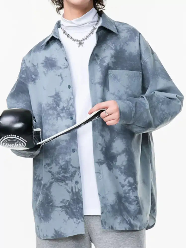 Men’s Plus Size Tie-Dye Oversized Button-Up Shirt