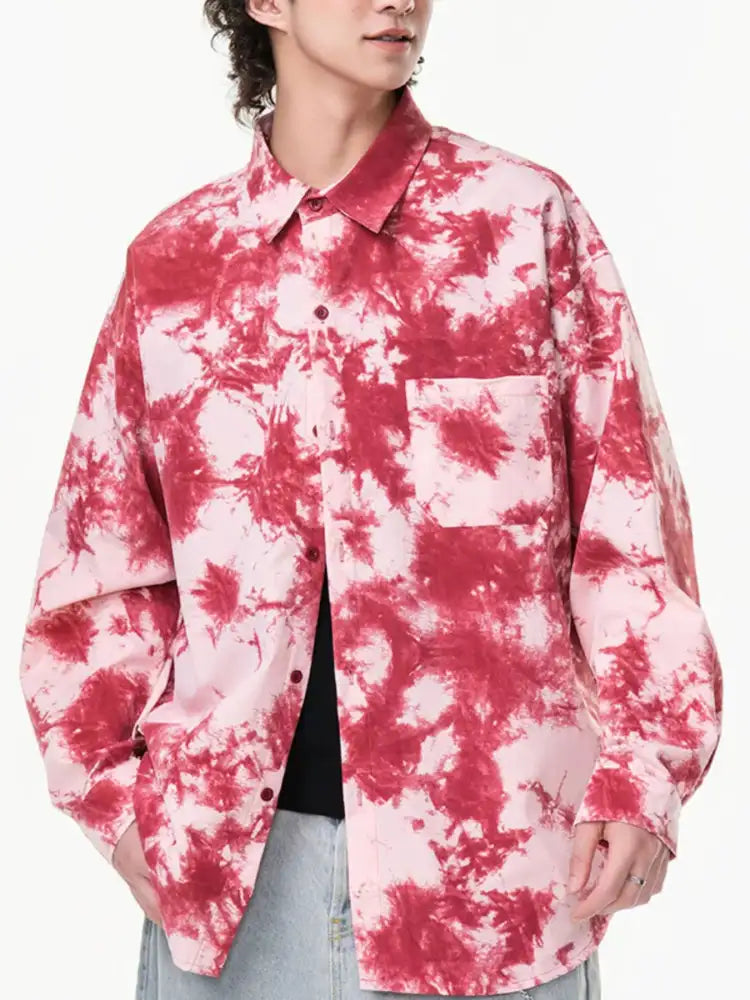 Men’s Plus Size Tie-Dye Oversized Button-Up Shirt