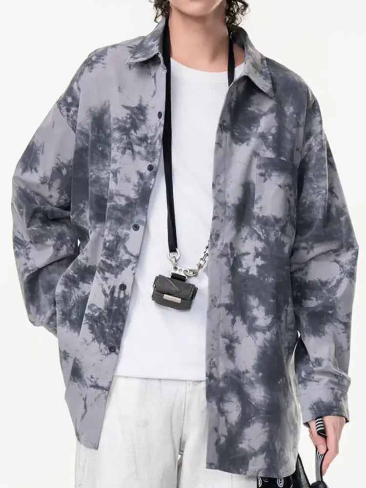 Men’s Plus Size Tie-Dye Oversized Button-Up Shirt