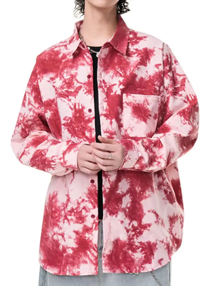 Men’s Plus Size Tie-Dye Oversized Button-Up Shirt