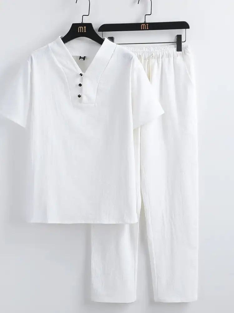 Men’s Plus Size V-Neck Short Sleeve Top and Pants Set