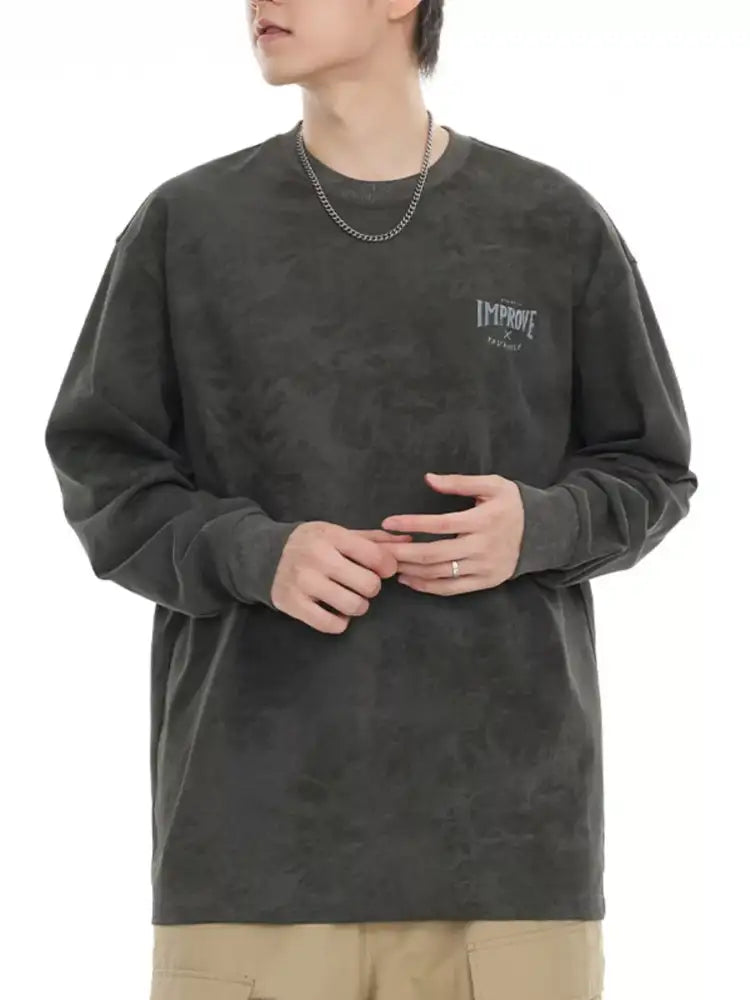 Men’s Plus Size Vintage Wash Long Sleeve T-Shirt