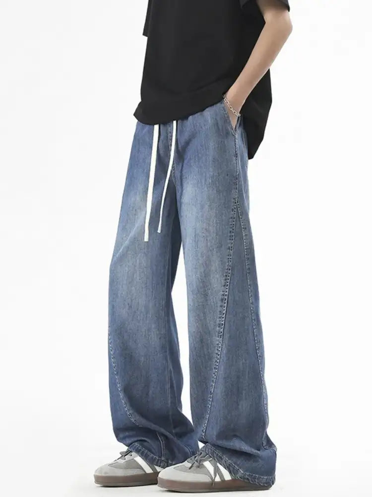 Men’s Plus Size Vintage Wide Leg Jeans with Drawstring