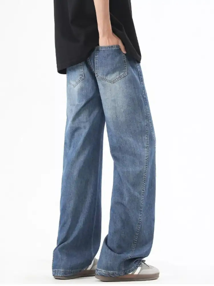 Men’s Plus Size Vintage Wide Leg Jeans with Drawstring