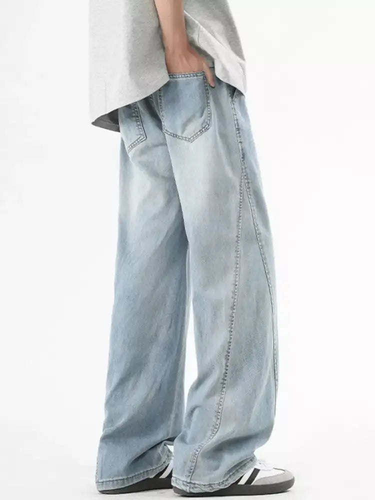Men’s Plus Size Vintage Wide Leg Jeans with Drawstring