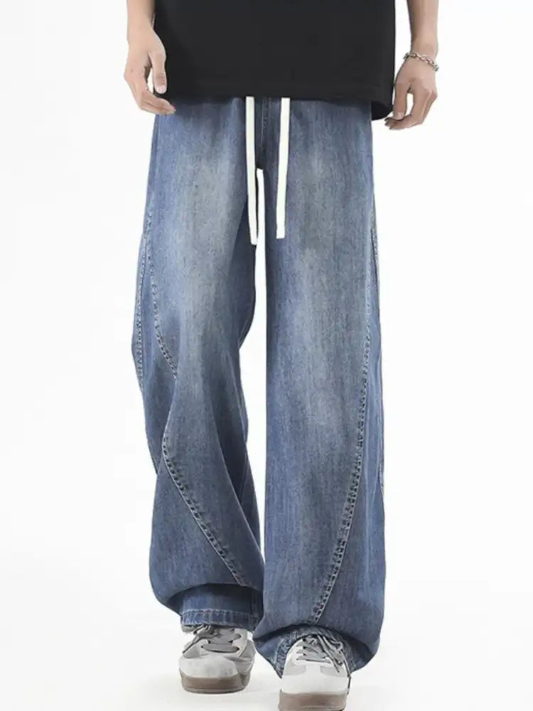 Men’s Plus Size Vintage Wide Leg Jeans with Drawstring