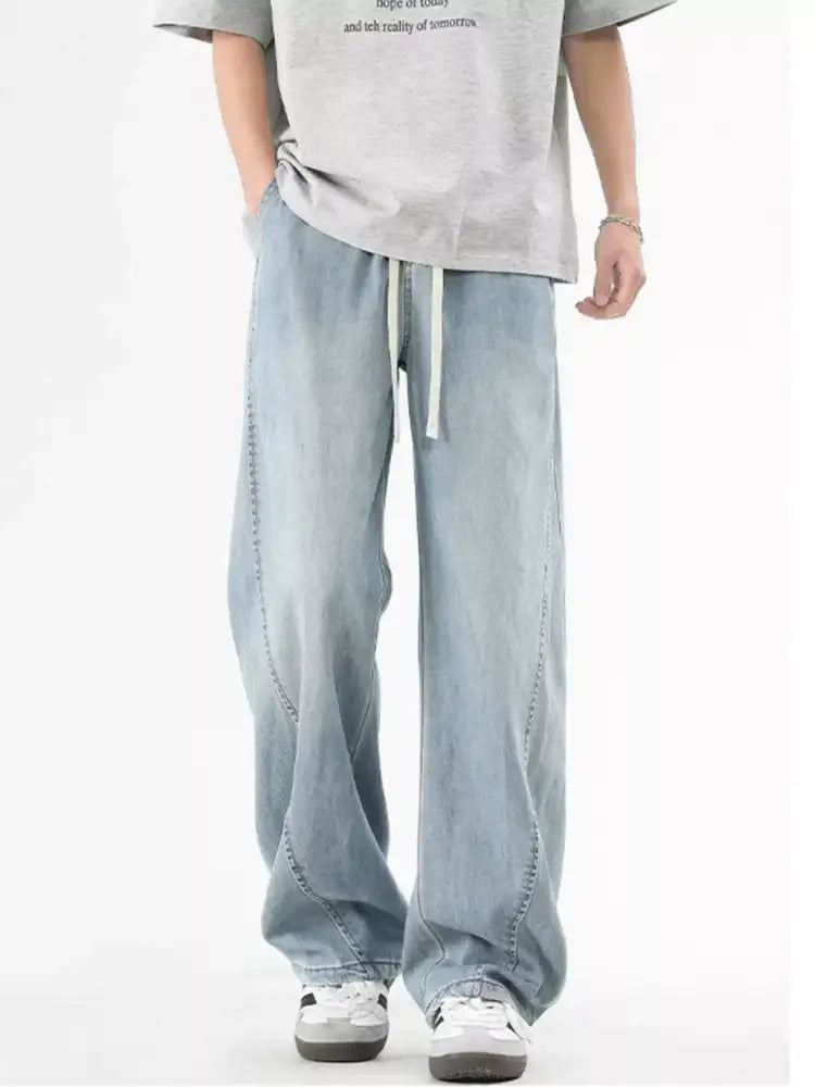 Men’s Plus Size Vintage Wide Leg Jeans with Drawstring