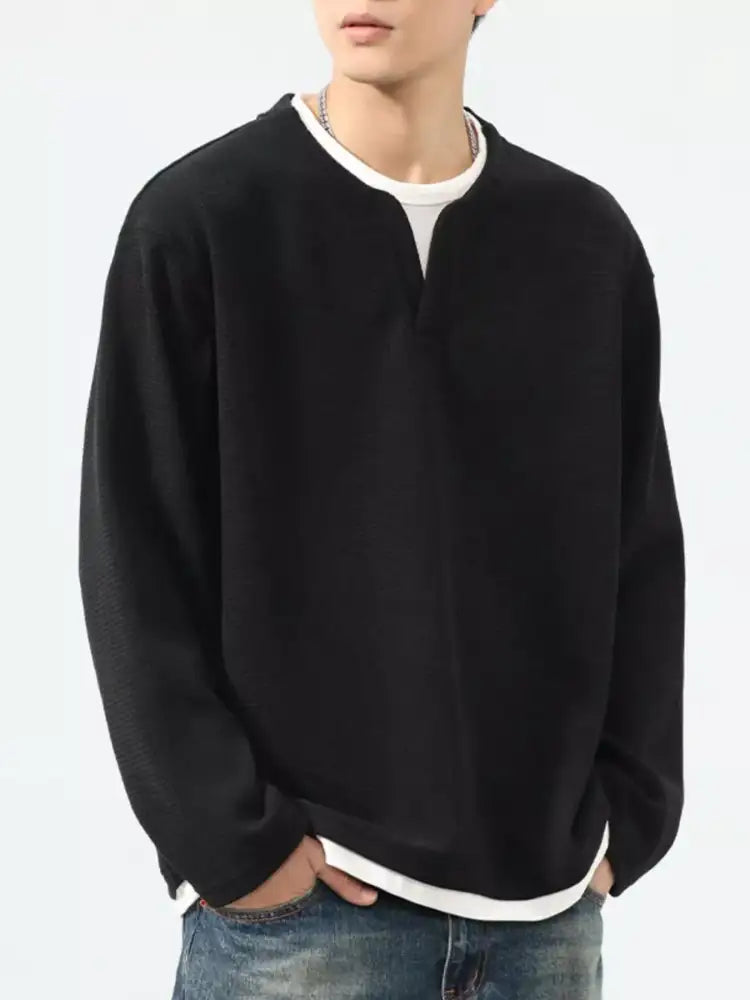 Men’s Plus Size Waffle Knit Long Sleeve Top