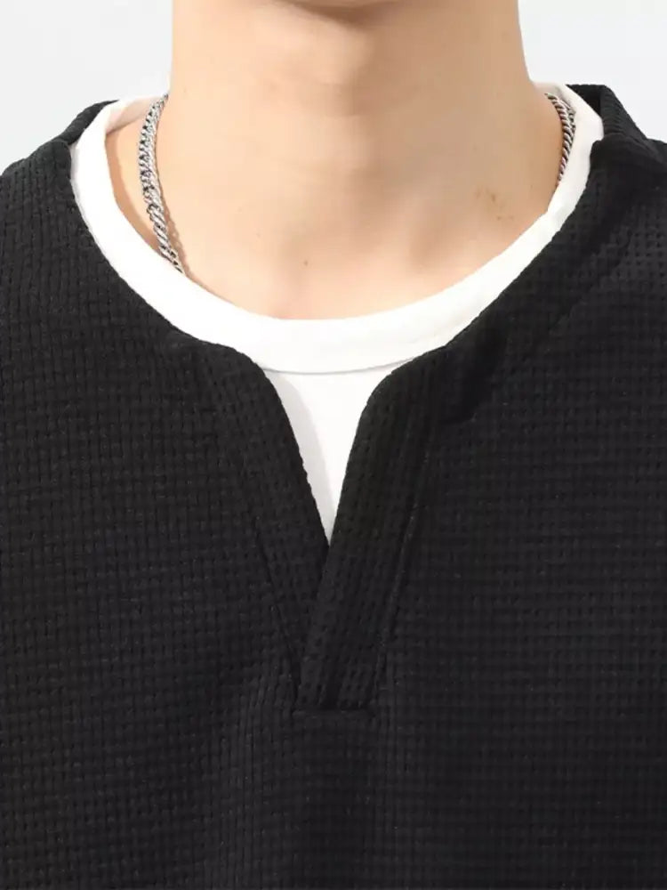 Men’s Plus Size Waffle Knit Long Sleeve Top