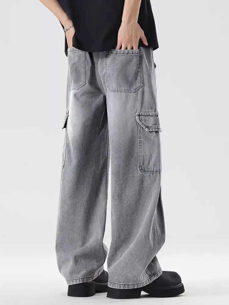 Men’s Plus Size Wash Wide Leg Cargo Jeans